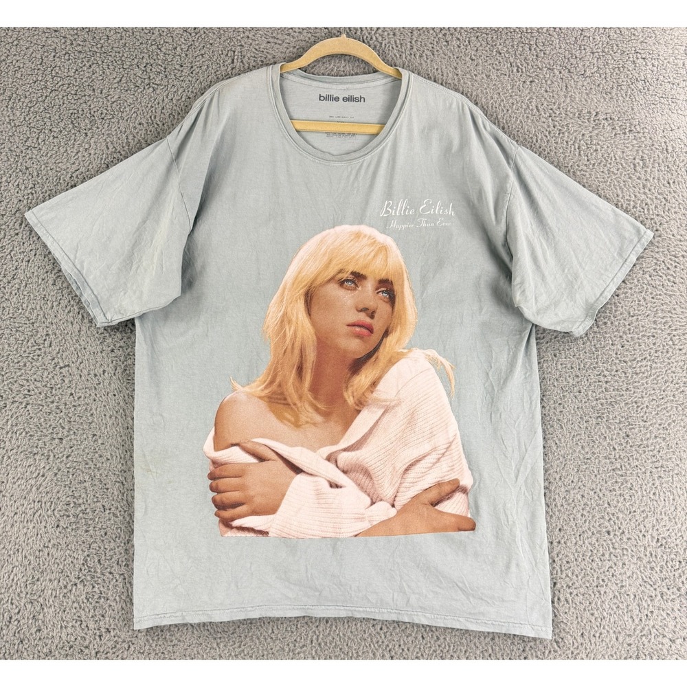 Billie Eilish T-Shirt Womens XXL Blue Happier Than Ever Graphic Short Sleeve Tee